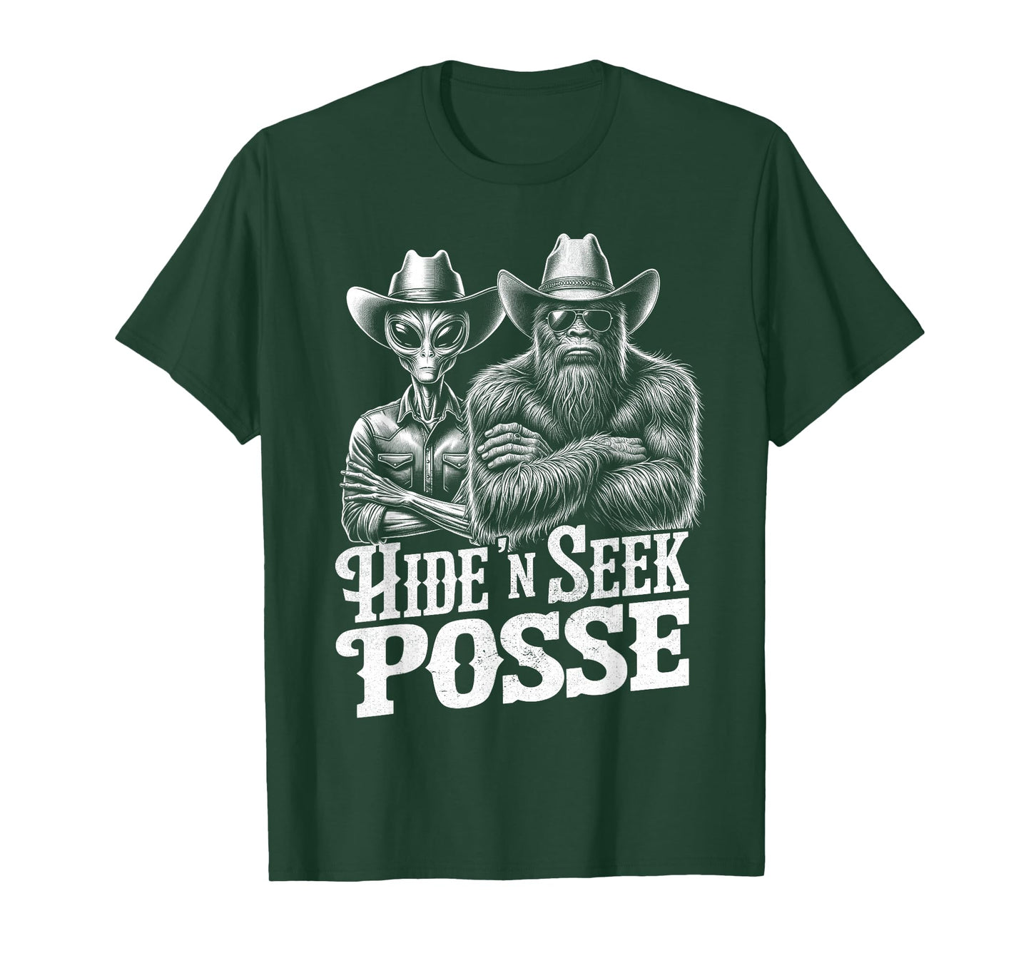 Bigfoot Sasquatch Funny Alien Cowboy Cryptid Hide 'n Seek T-Shirt