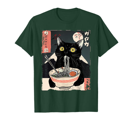 Kawaii Cat Eating Ramen Noodles Funny Anime Gift Girls Teens T-Shirt