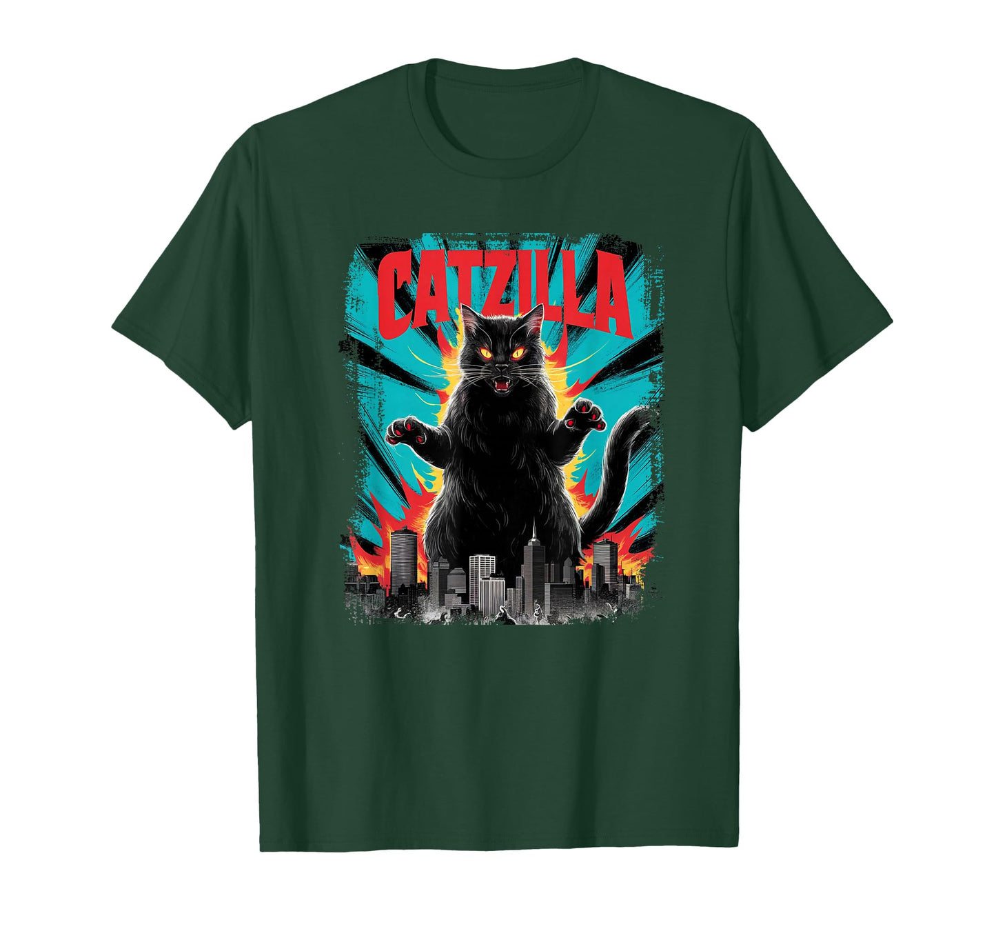 Catzilla Funny Cat Graphic Japanese Cityscape T-Shirt