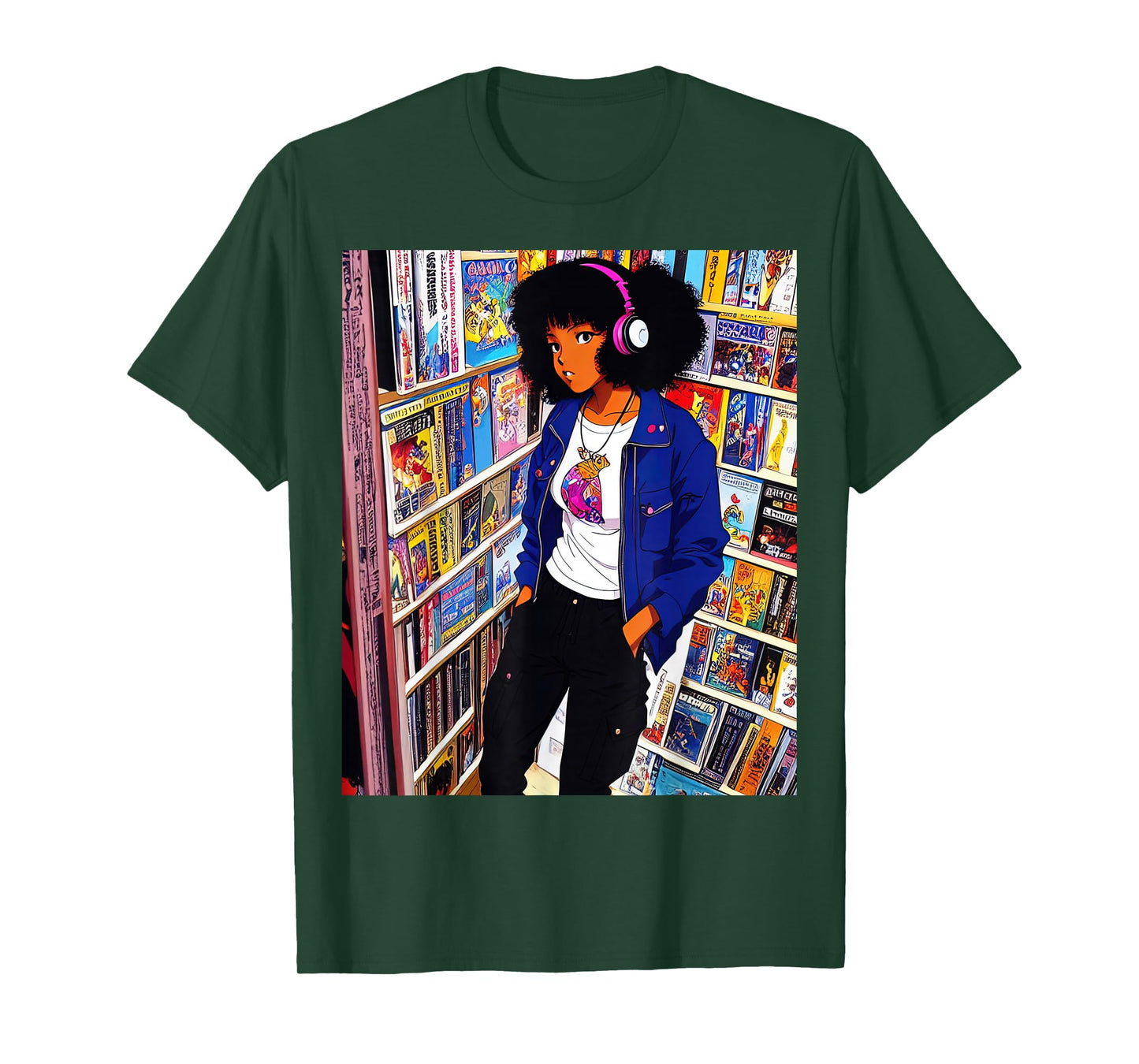 Black girl Lofi Music 90s Afro Retro Anime Cartoon Style T-Shirt