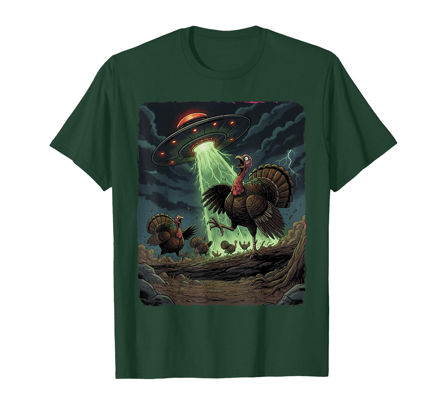 Alien UFO Turkey Abduction Thanksgiving Dark Horror Humor T-Shirt