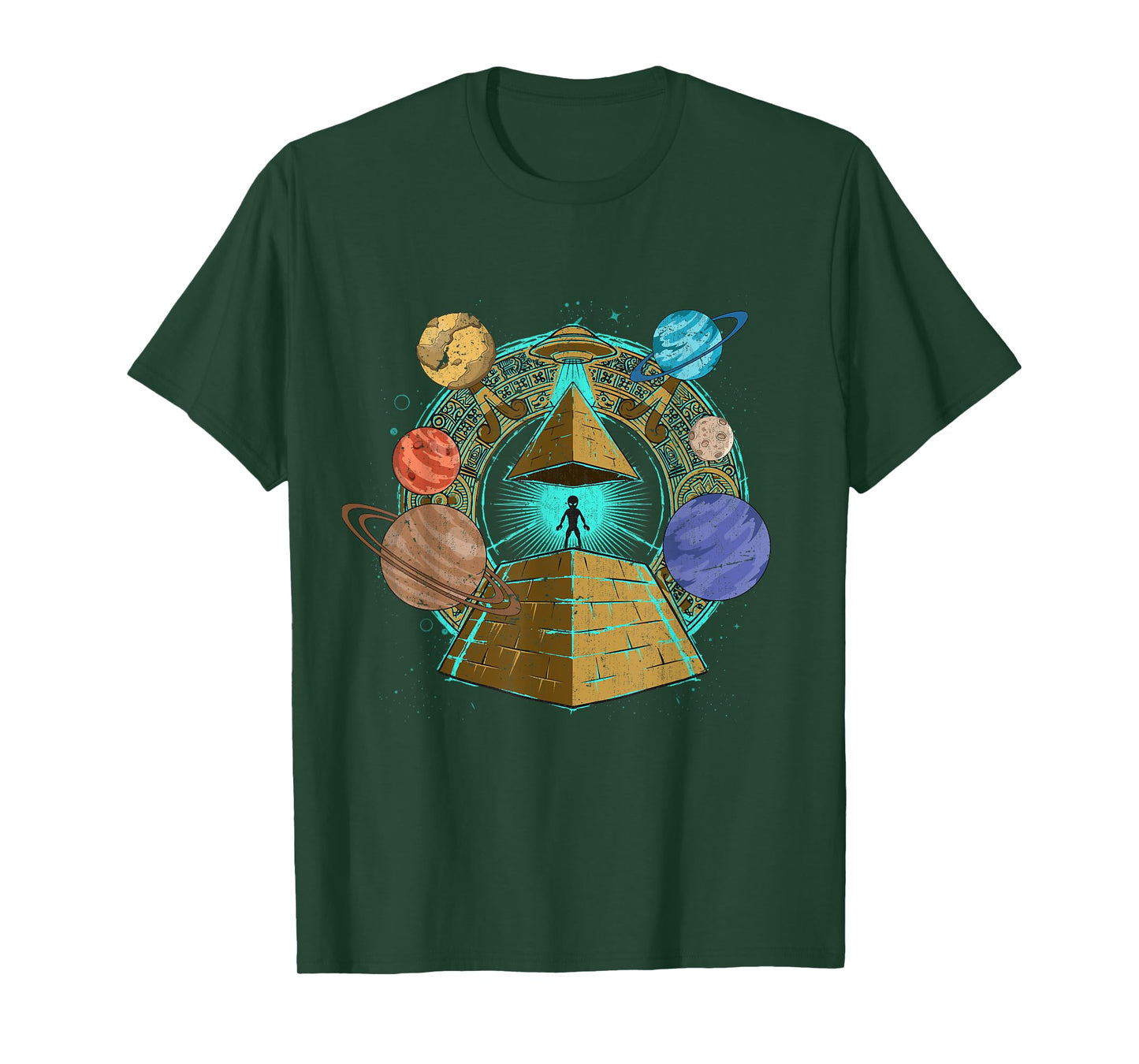 UFO Abduction Egyptian Pyramids Space Science Sci Fi Alien T-Shirt