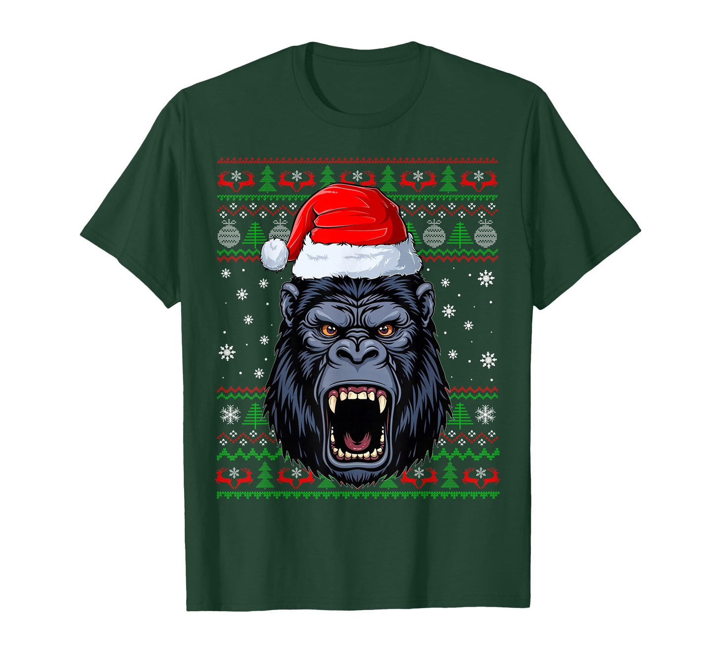 Gorilla Christmas Ugly Sweater Funny Santa Animal Head Xmas T-Shirt