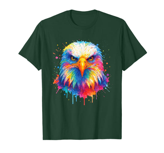 Colorful Bald Eagle Portrait Splash Art Men Women Girls Kids T-Shirt