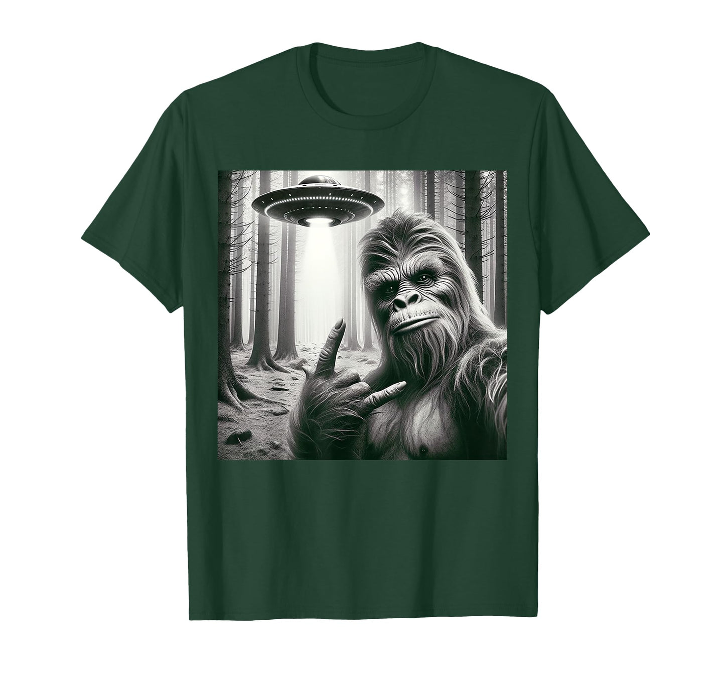Funny Bigfoot Sasquatch Alien UFO Selfie Graphic Men Women T-Shirt