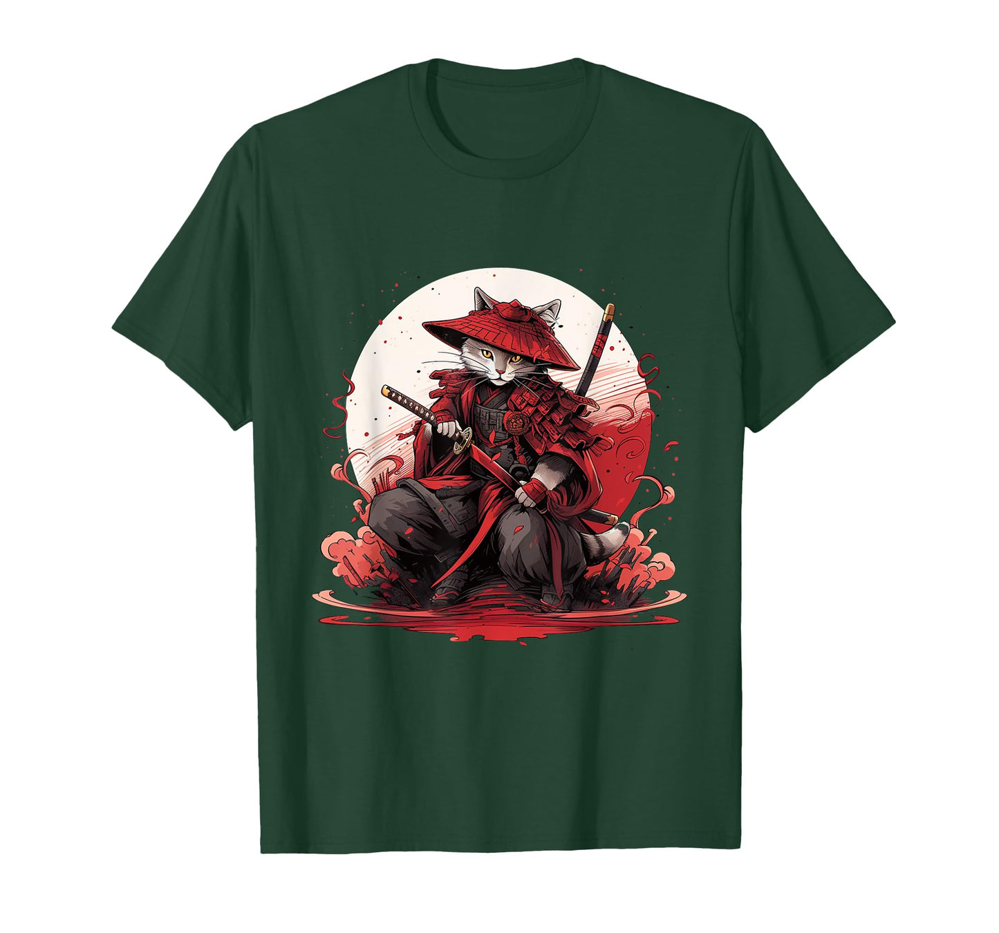 Japanese Art Cat Ninja Ukiyo-e Anime Style Samurai Cat T-Shirt for Men Women Girls Kids