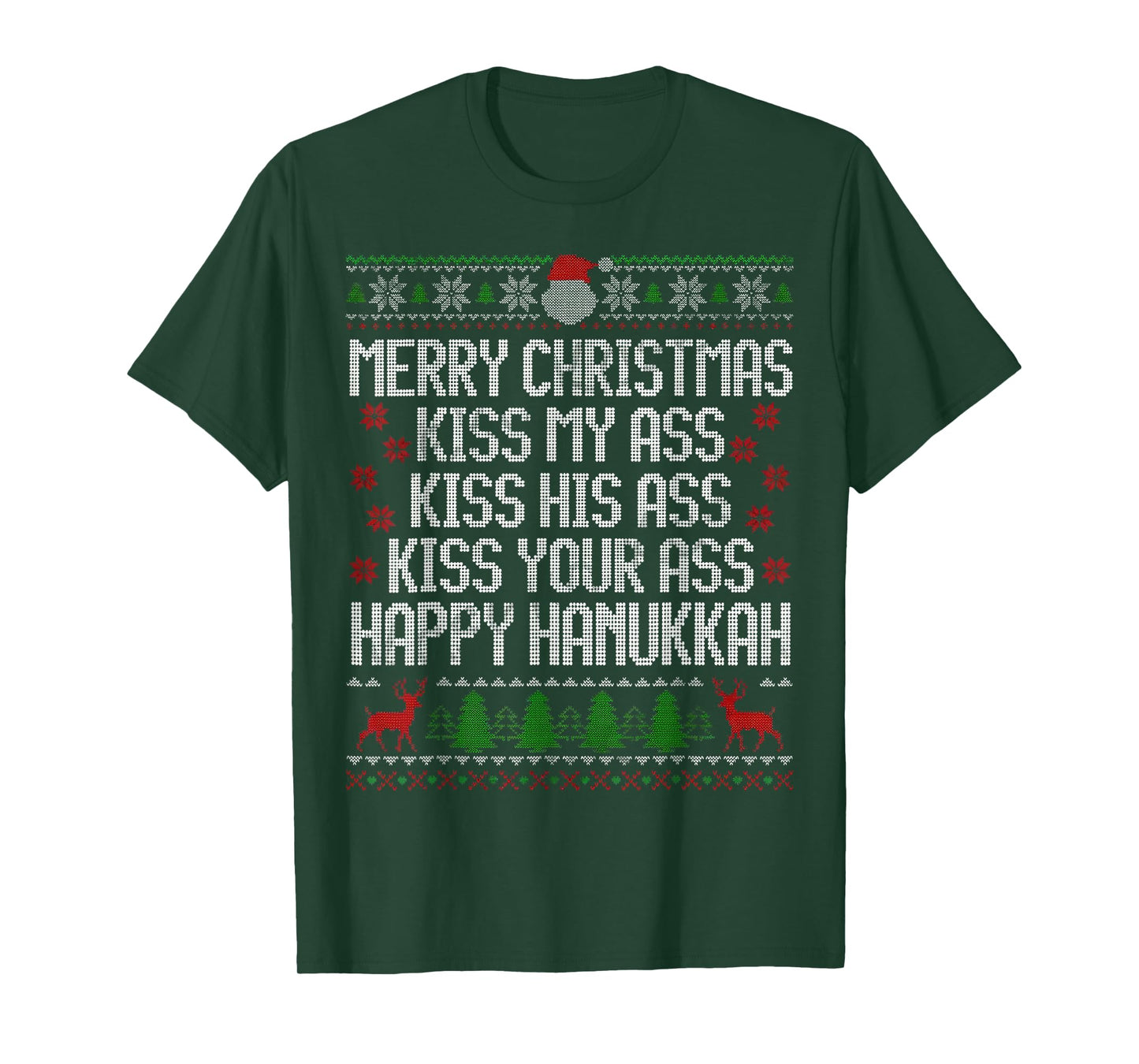 Funny Christmas Kiss My Ass Happy Hanukkah Humor T-Shirt
