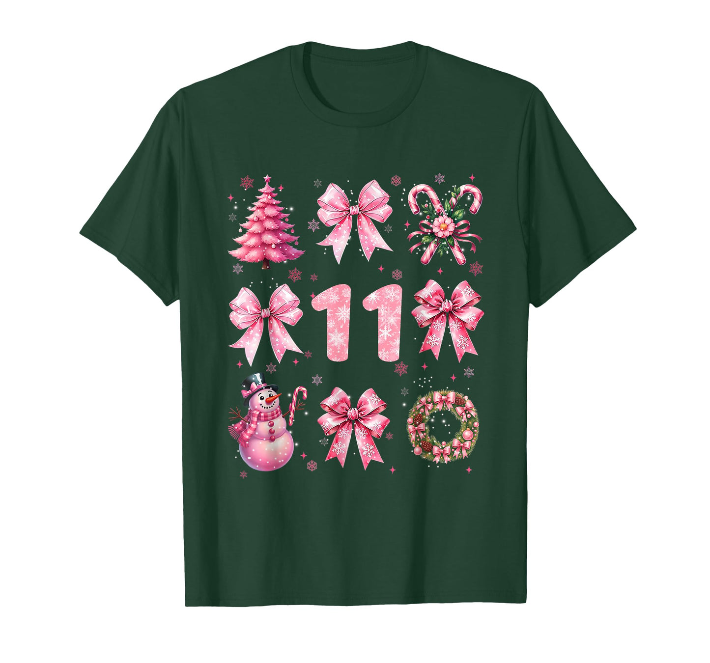 My 11th Birthday Pink Santa Coquette Snowman 11 Years Old T-Shirt