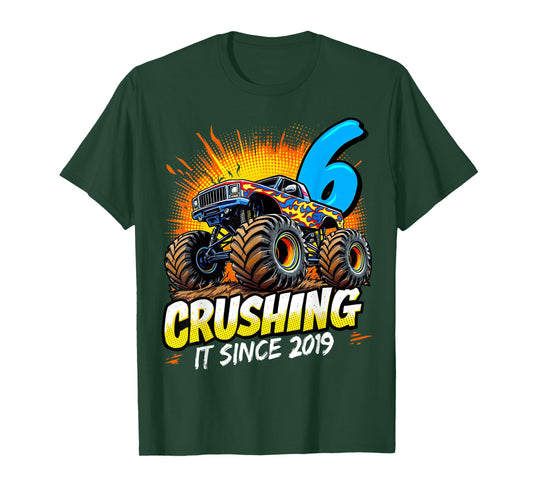 Birthday Monster Truck 6 year Old Boys 6th Party Born 2019 T-Shirt