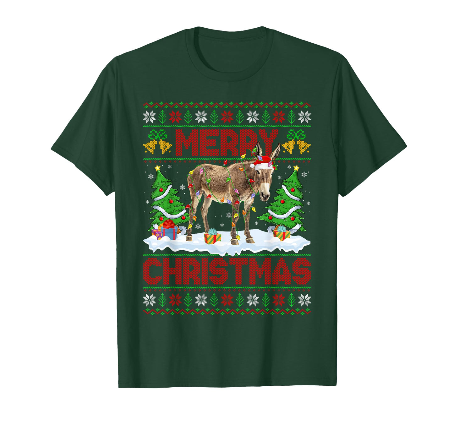 Donkey Mule Ugly Xmas Sweater Funny Animal Lights Christmas T-Shirt