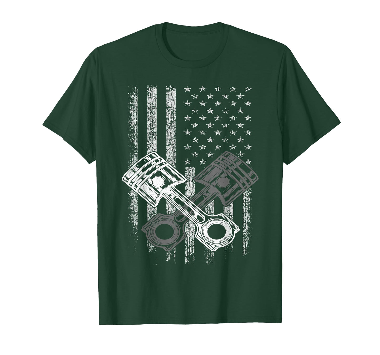 Car Mechanic Piston US Flag Auto Engine Patriot Garage Guy T-Shirt