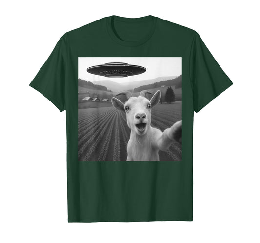 Goat Selfie with Alien UFO Funny Gifts for Men Women Boy Kid T-Shirt