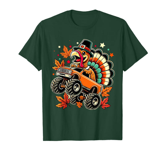Funny Turkey Driving Monster Truck Thanksgiving Boys Toddler T-Shirt