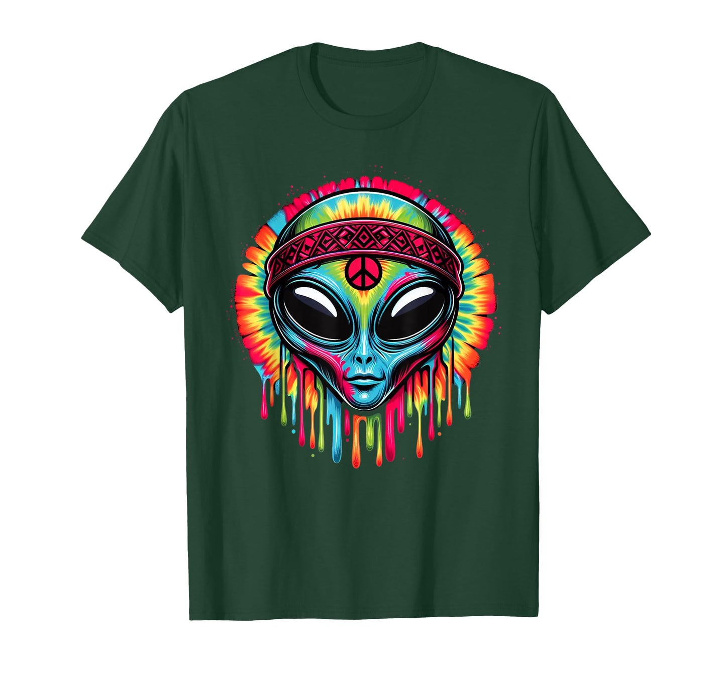 Tie-Dye Alien Peace Sign Funny Boho Hippie T-Shirt