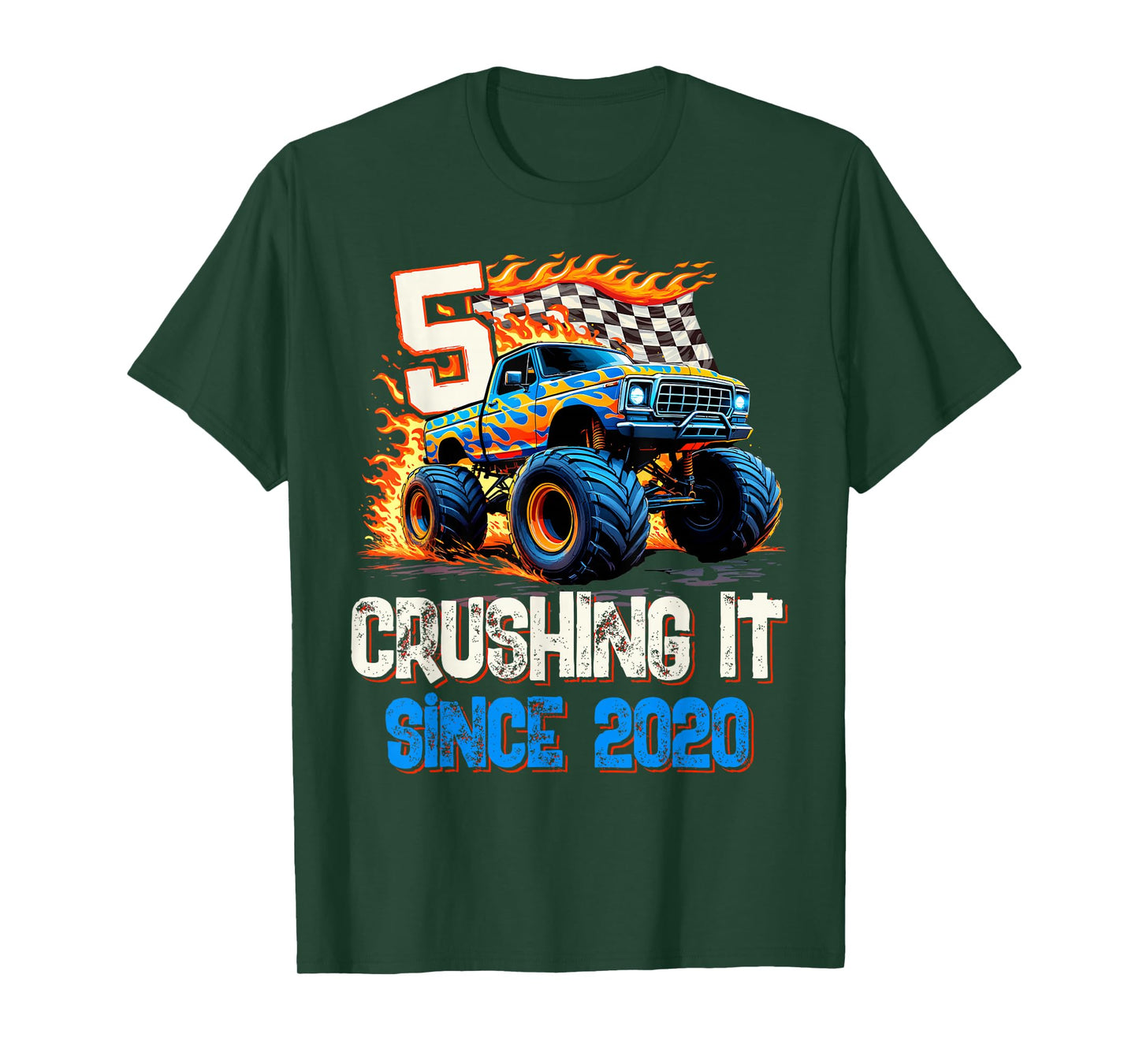5 Crushing It Since 2020 5th Birthday Monster Truck T-Shirt