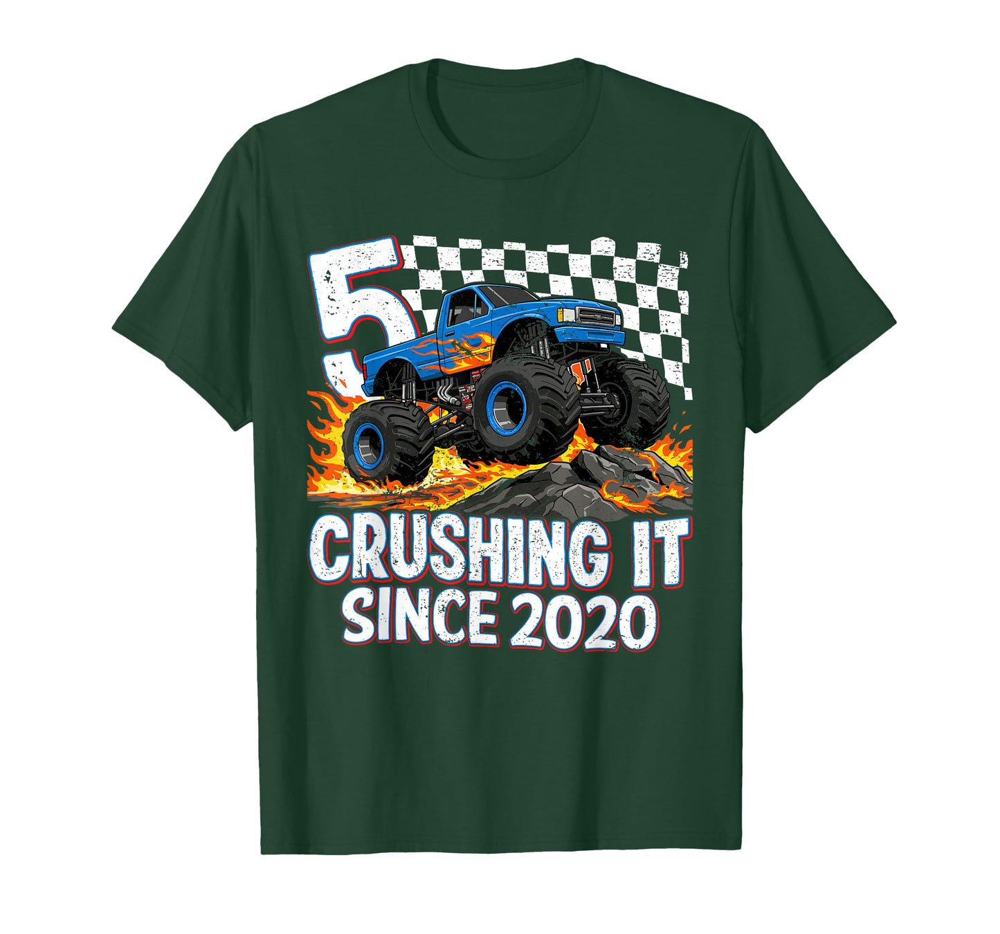 5th Birthday Monster Truck 5 year Old Boys Party Born 2020 T-Shirt