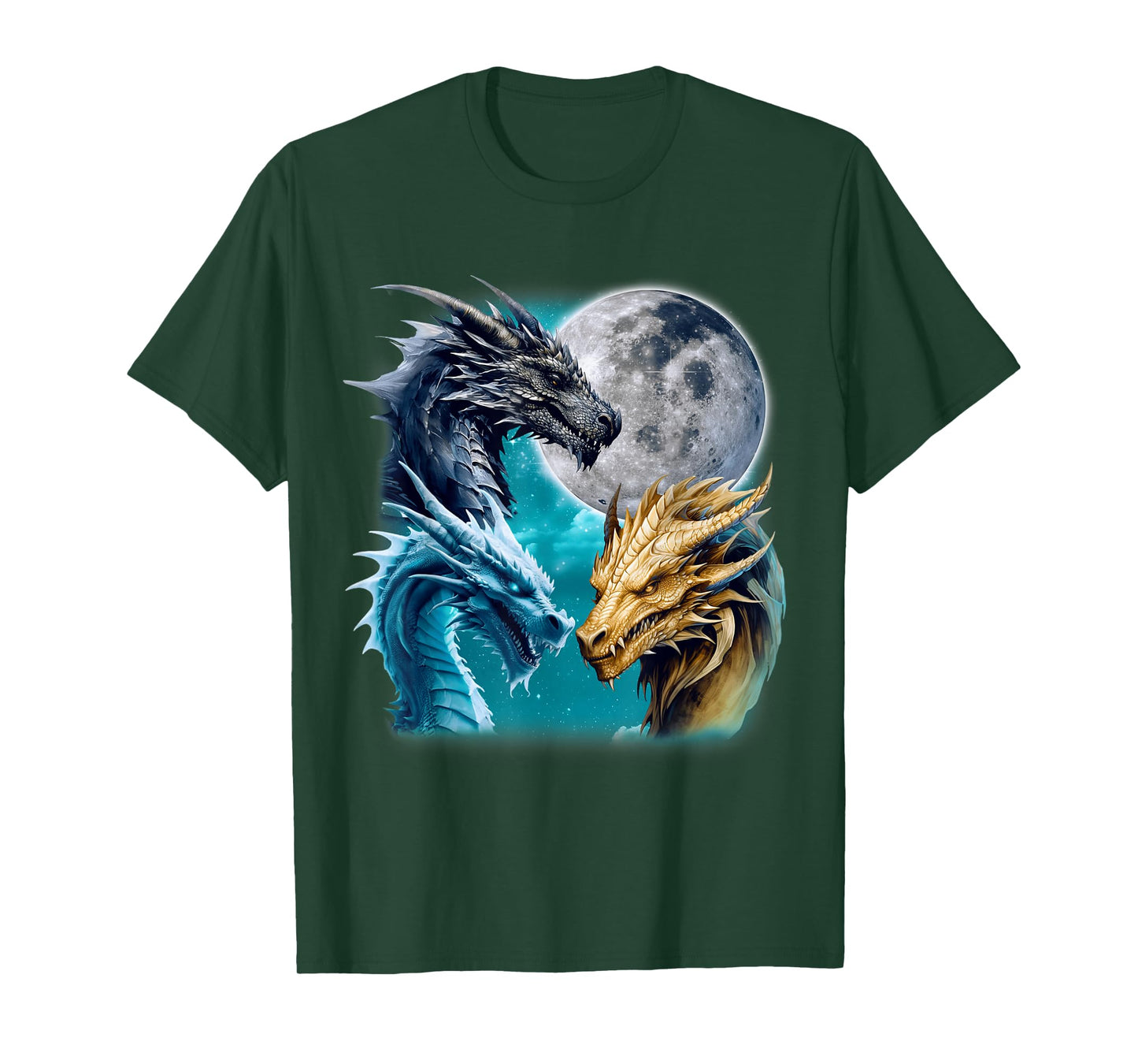 Three Dragons Moon Mythical Creature Three Wolf Parody T-Shirt