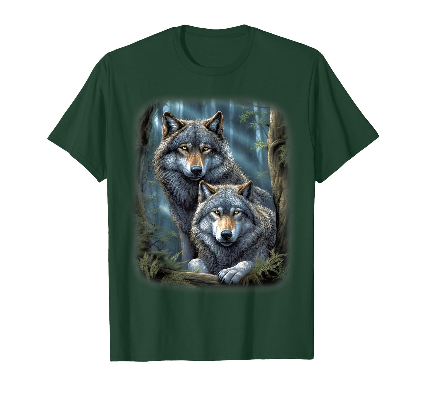 Wolf Wolves in Forest by Night Moon Fantasy Art Wildlife T-Shirt