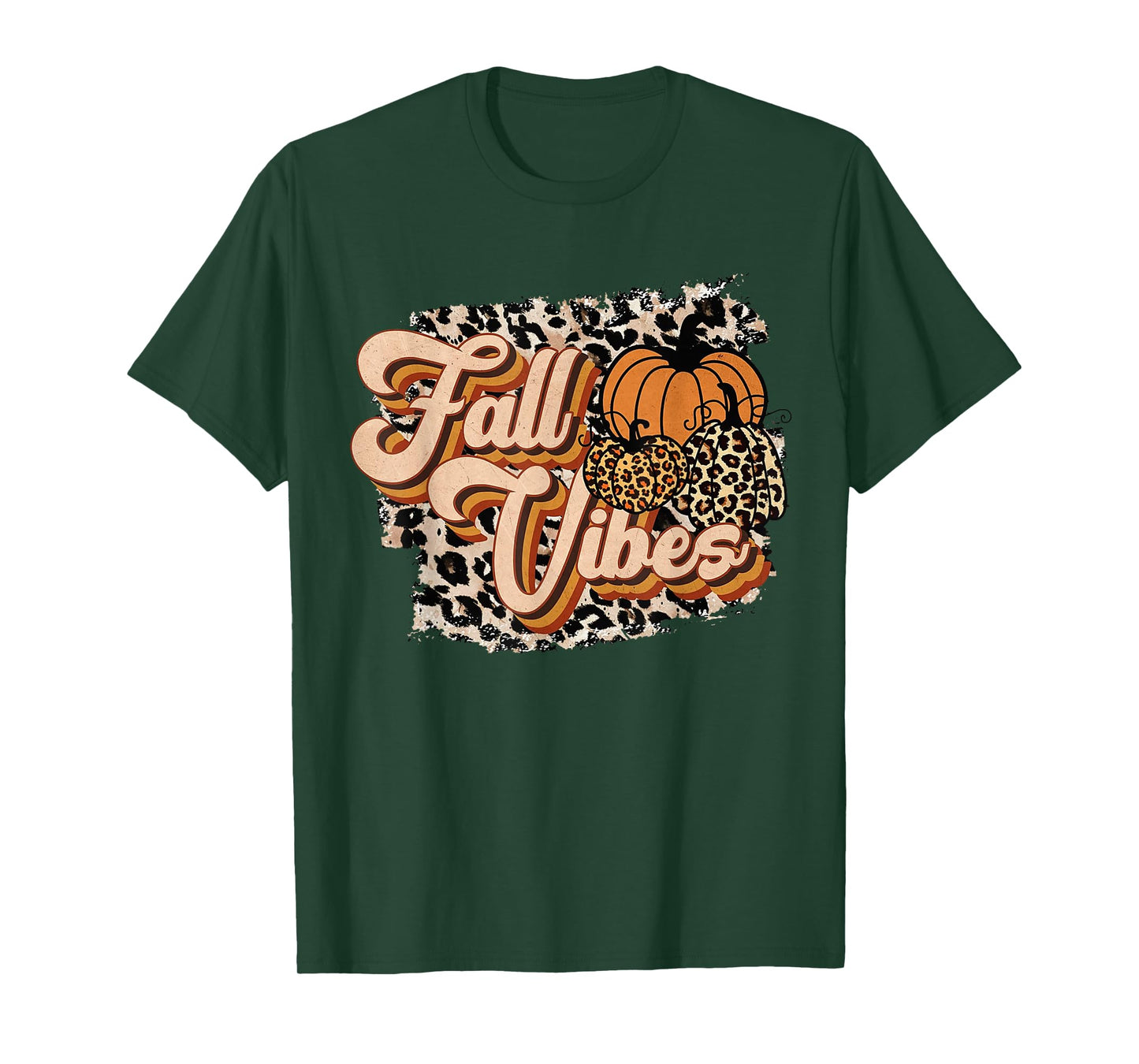 Fall Vibes Leopard Groovy Thanksgiving Autumn For Women Girl T-Shirt