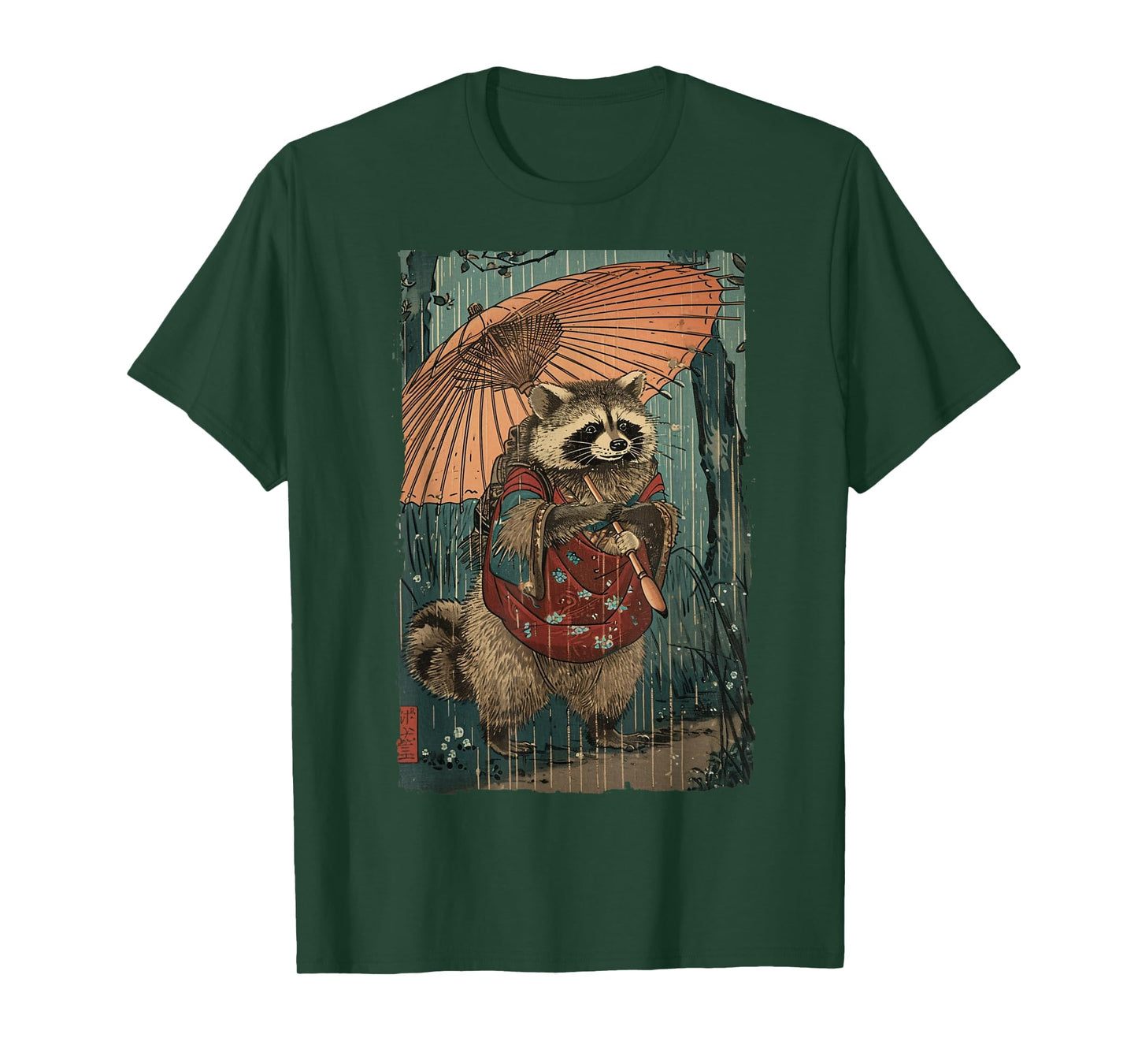 Rainy Day Raccoon: A Kimono-clad Delight T-Shirt