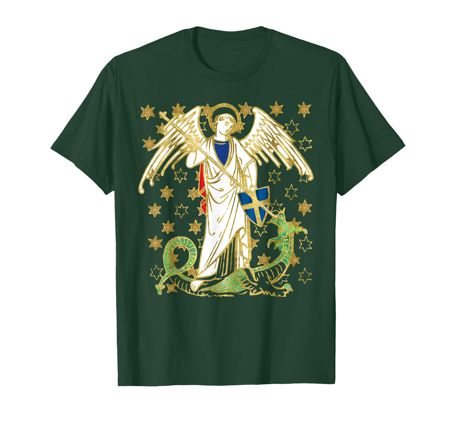 St. Michael the Archangel Icon Dragon Catholic Angel Vintage T-Shirt