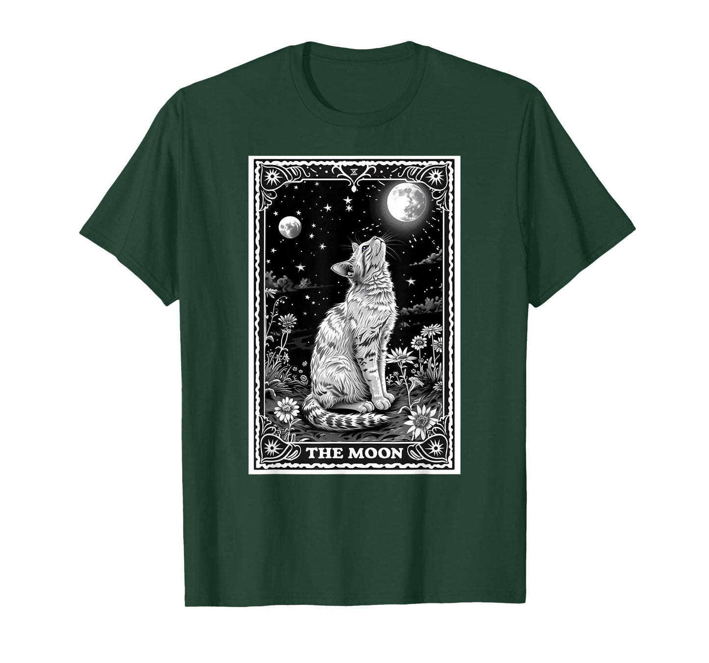 Cat Tarot Card Witchy Moon Hat Halloween Black Cats Zodiac Men Women Kids T-Shirt