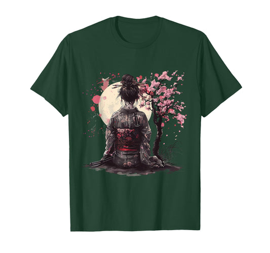 Japanese Samurai Girl Sakura Cherry Blossom Japanese Geisha T-Shirt