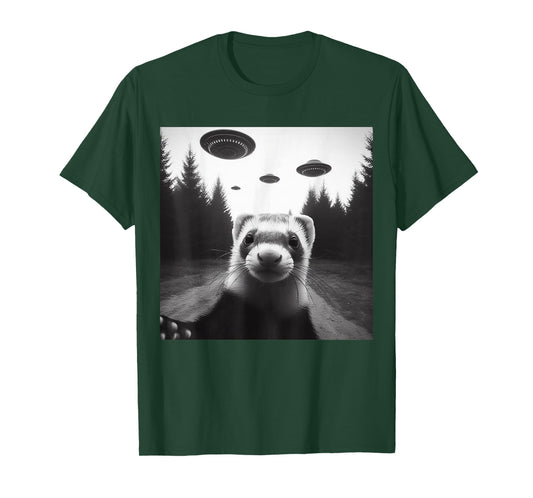 Ferret Selfie With Alien UFO Funny Gifts For Men Women Kid T-Shirt