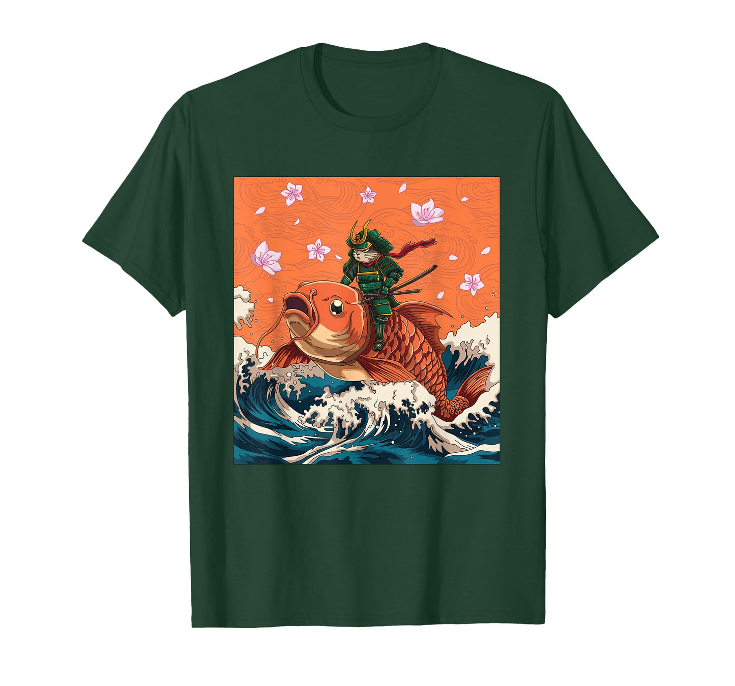 Vintage Japanese Samurai Neko Cat & Koi Fish | Ukiyo-e Style Men Women T-Shirt