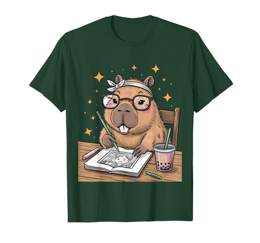 Just A Capybara Drinking Boba Tea Anime Girl Lover Capy Gift T-Shirt