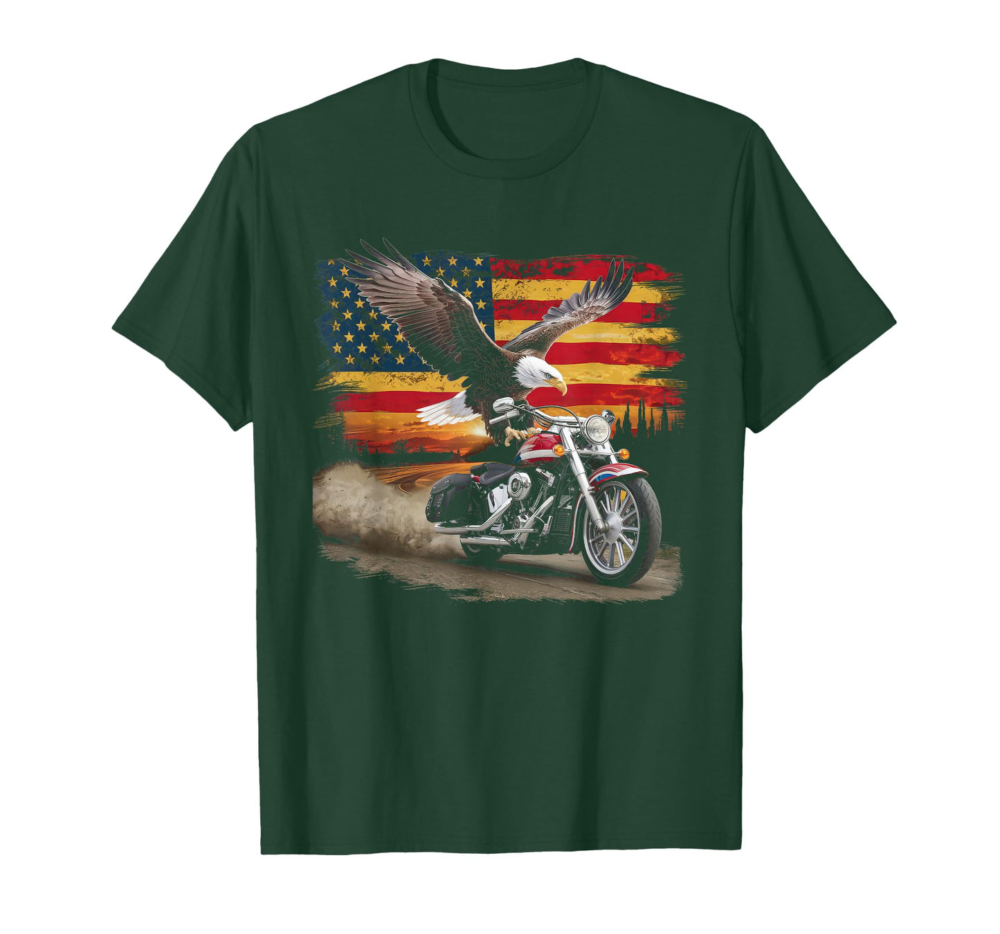 American Flag Motorcycle Tshirt USA Flag Biker Retro T-Shirt