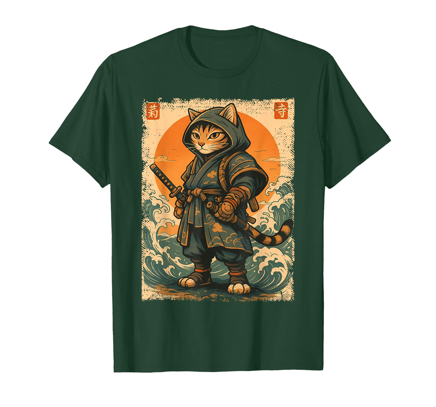 Samurai Cat Katana Warrior Vintage Japanese Cat Anime T-Shirt