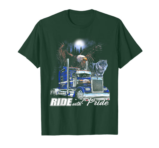 Ride With Pride Trucker Eagle Wolf T-Shirt