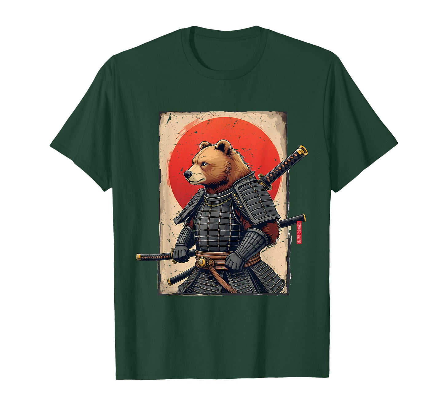 Samurai Brown Bear Ukiyo-e Ink Warrior Art Japanese Bear Art T-Shirt