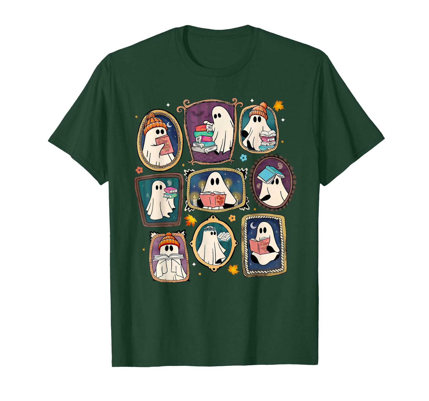 Funny Ghost Book Reading Books Lover Teacher Happy Halloween T-Shirt