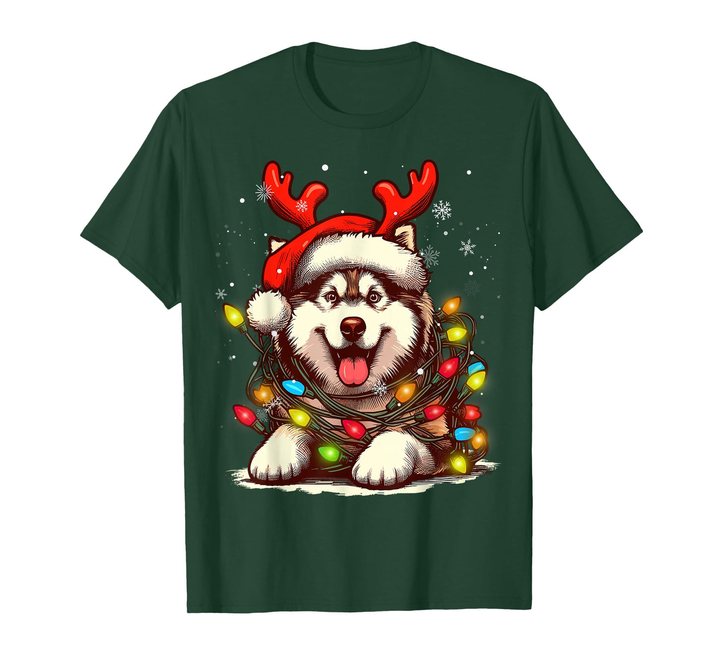 Siberian Husky Christmas Tree Lights Dog Santa Women Men Kid T-Shirt