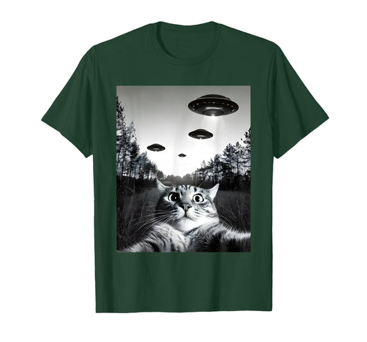 Funny Cat Selfie with UFOs T-Shirt