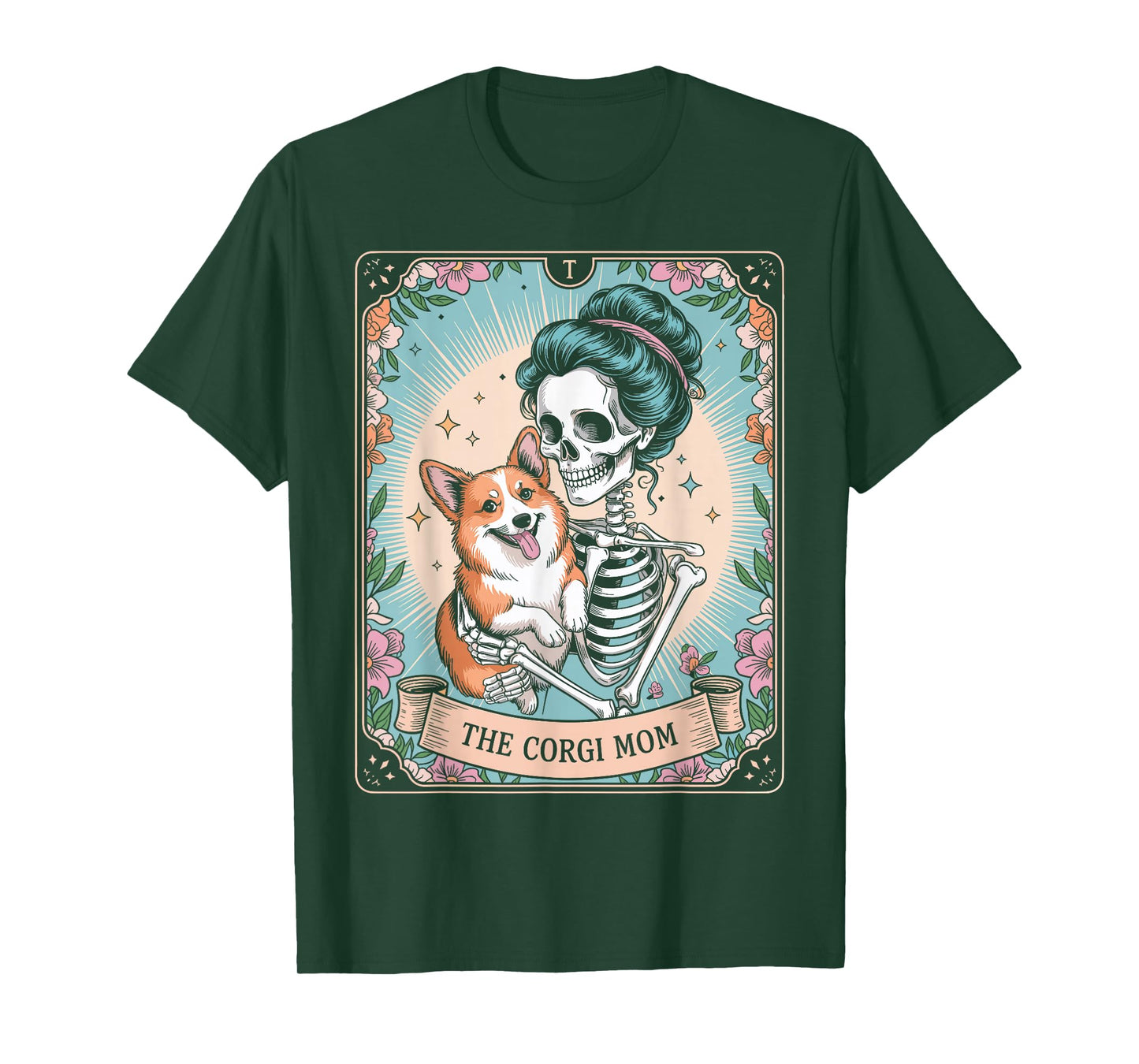 Retro Funny The Corgi Mom Tarot Card Skeleton Halloween T-Shirt