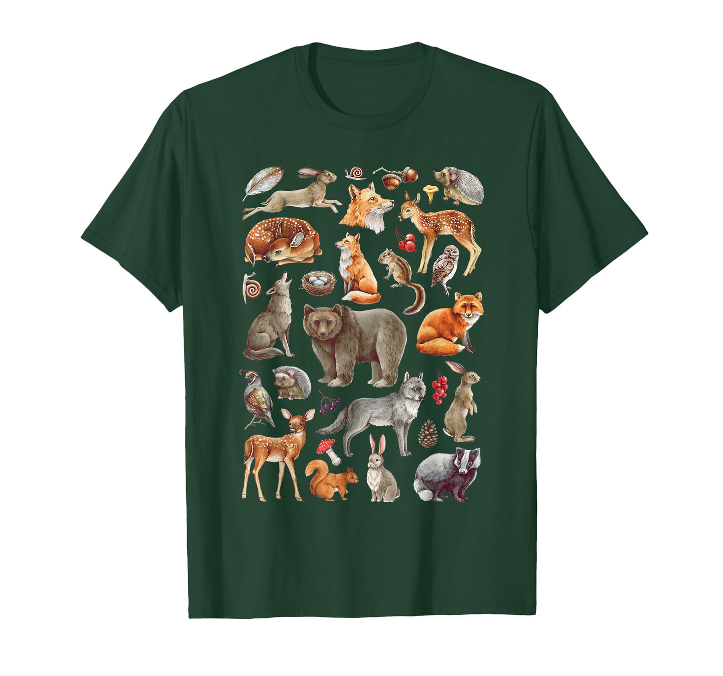 Forest Animals Woodland Wildlife - Bear Fox Deer Wolf Hare T-Shirt
