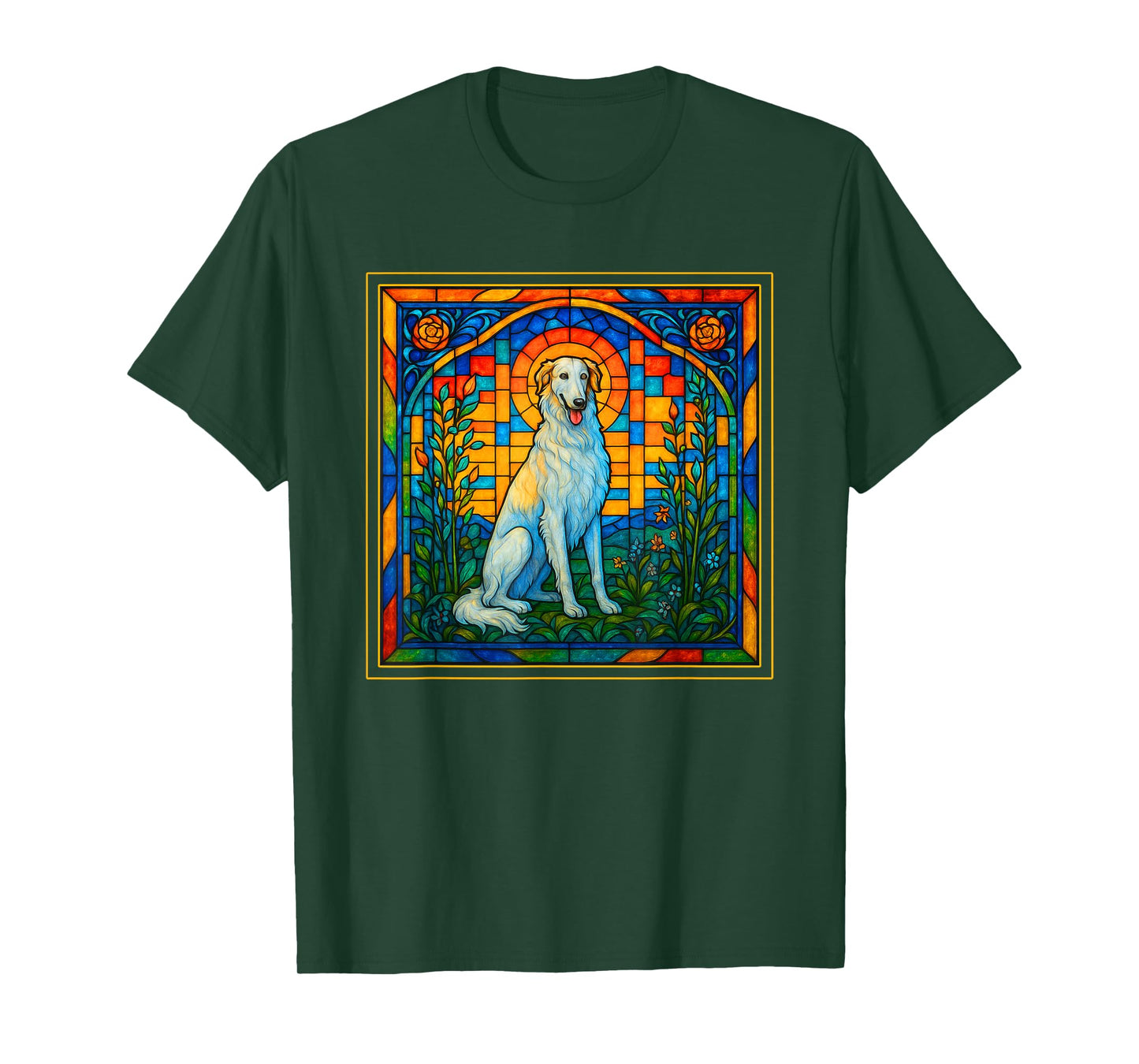 Borzoi Dog Lover Stained Glass Russian Wolfhound Mom T-Shirt