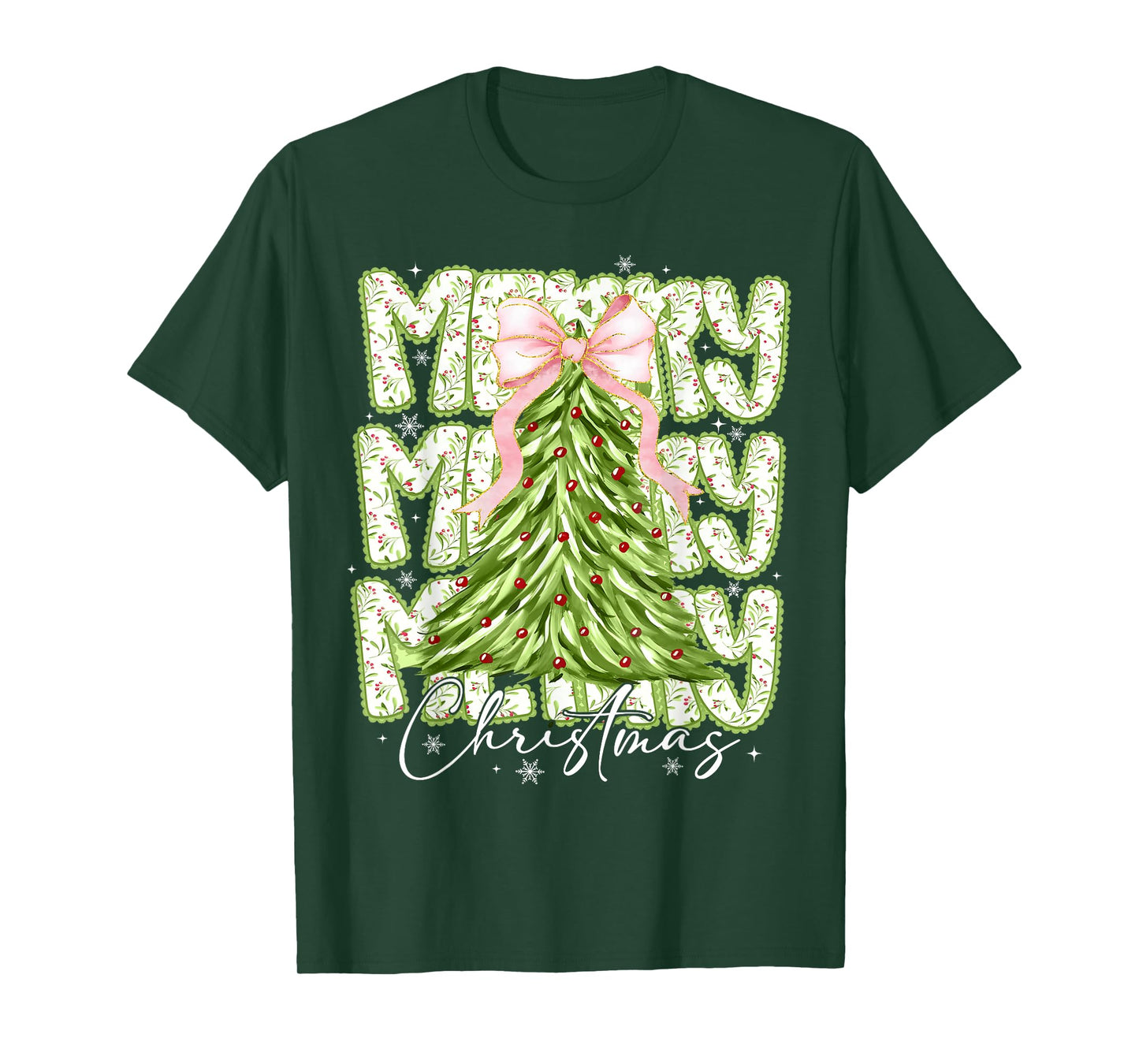 Merry Christmas Coquette Bow Tree Xmas Holiday Girl Women T-Shirt