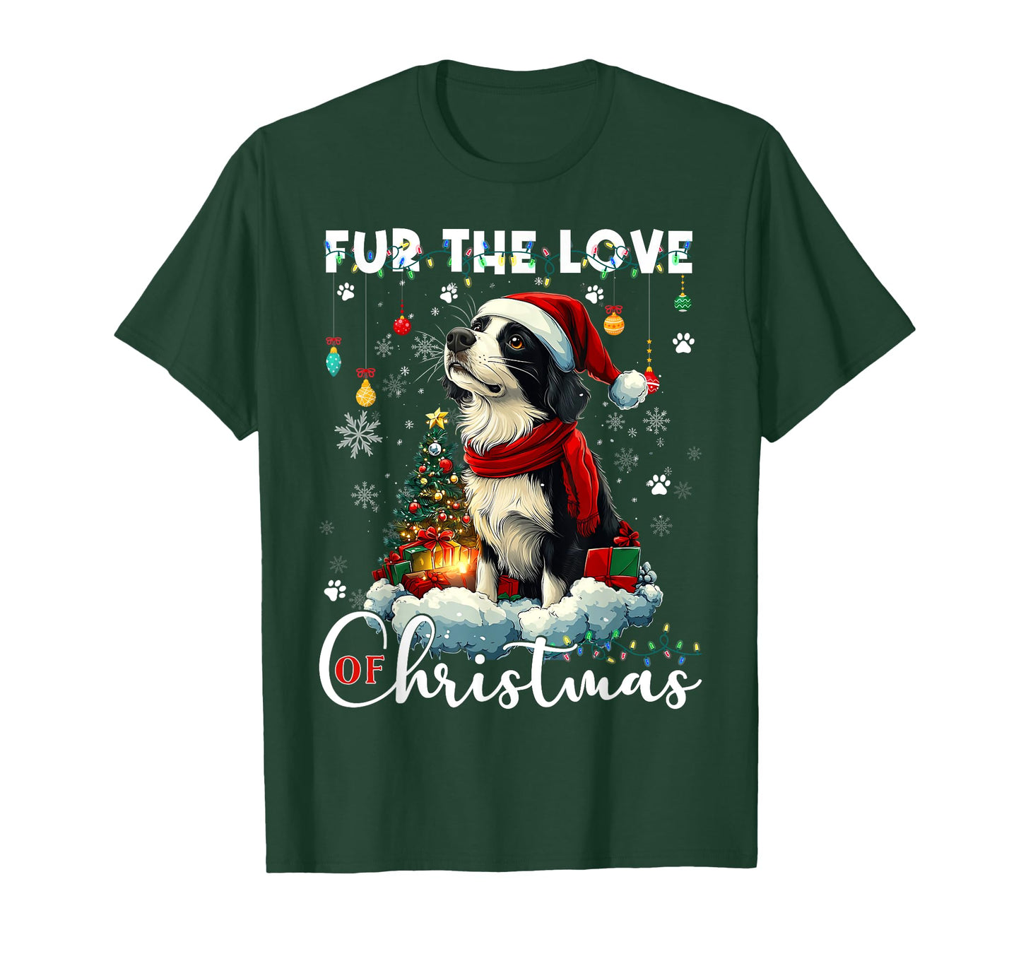 Border Collie Christmas Tree Decorations Dog Lover Xmas Men Women Kids T-Shirt