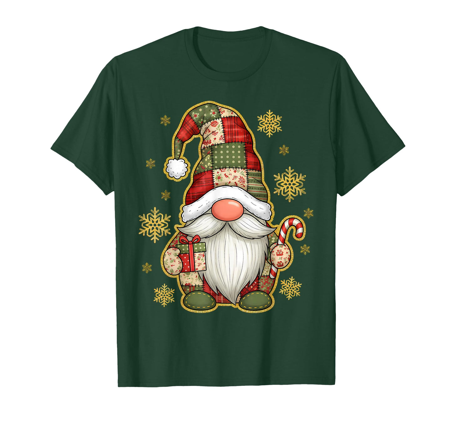 Patchwork Gnomes Merry Christmas Candy Cane Xmas Men Women T-Shirt