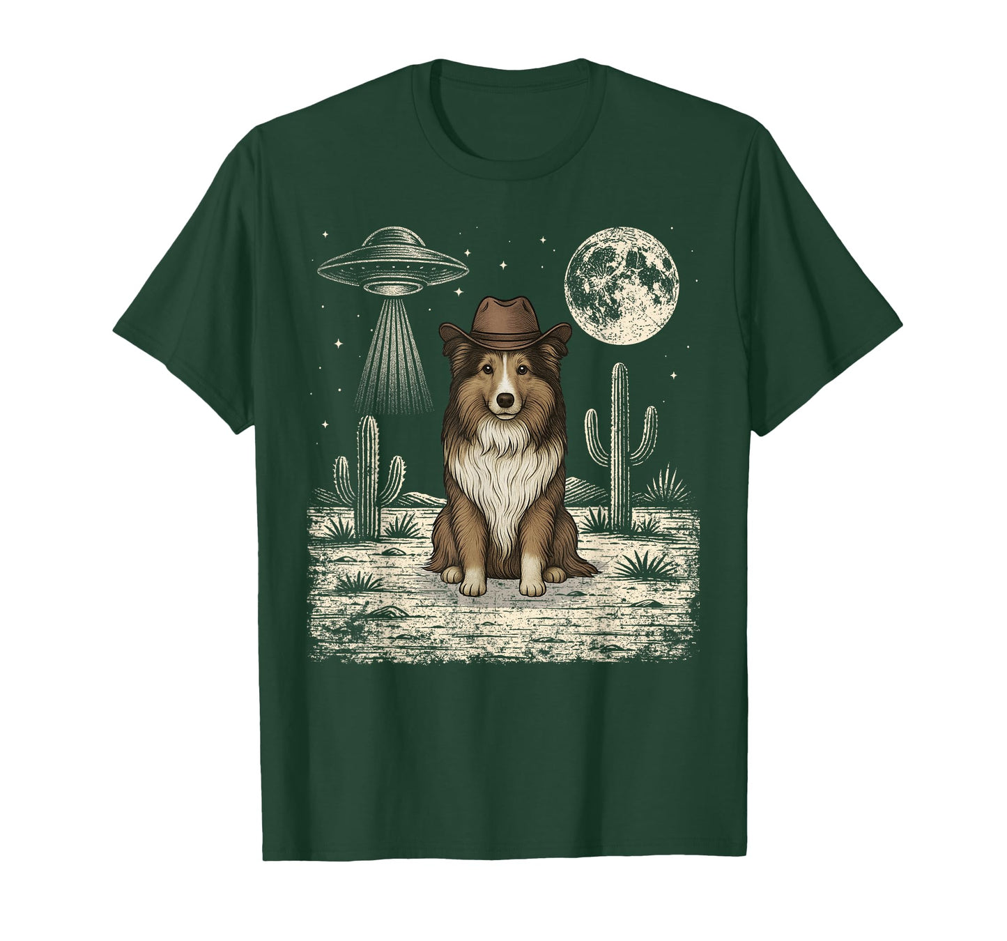 Funny Shetland Sheepdog Cowboy Western Dog UFO T-Shirt