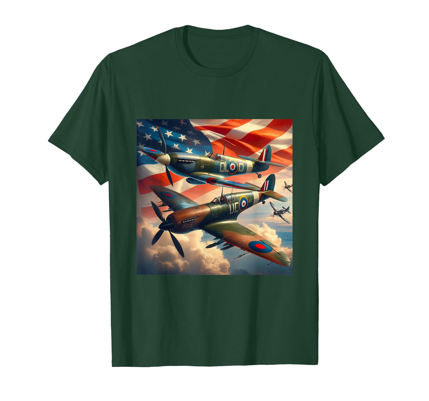 Spitfire F4U Corsair WW2 Airplanes US Flag T-Shirt