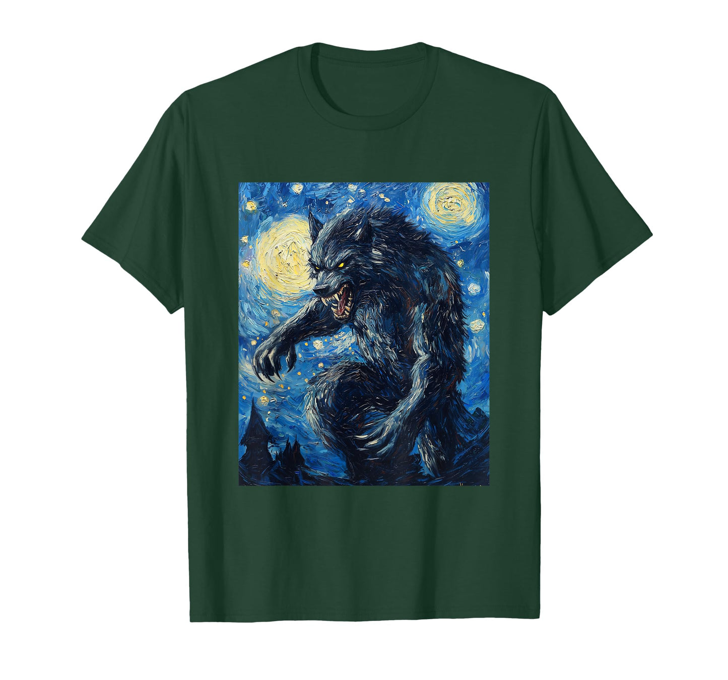 Werewolf Wolf Wolves - Van Gogh Style - Starry Night Graphic T-Shirt