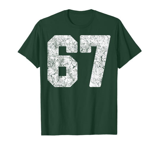 Distressed White Number 67 Jersey Player Uniform #67 Grunge T-Shirt