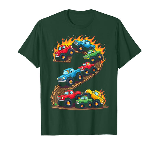 2 Year Old Monster Truck Boy Toddler 2nd Birthday Party T-Shirt