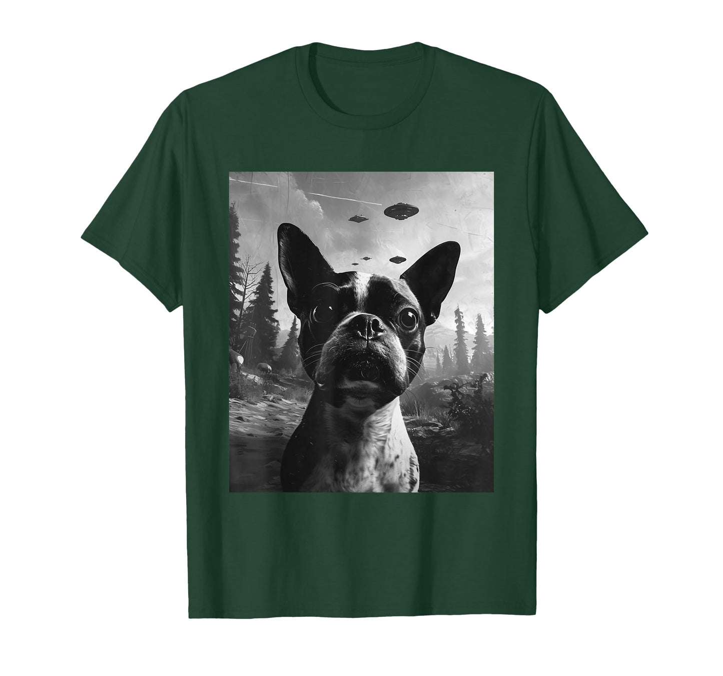 Dog Mom Dad - Funny Alien Selfie Boston Terrier UFO T-Shirt