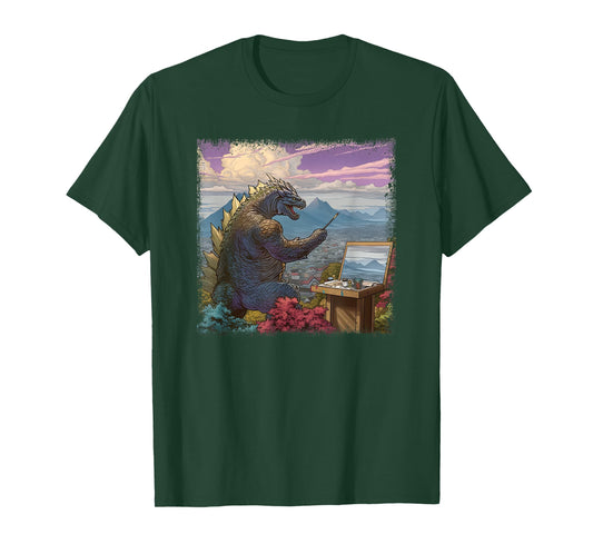 Kaiju Painting a Landscape Funny Monster Artist Art T-Shirt
